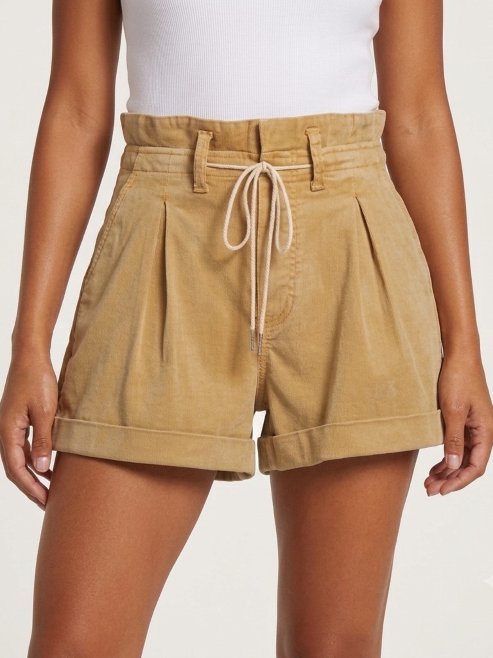 Paige Carly Pleated Tan Tie Waist‎ Relaxed Shorts